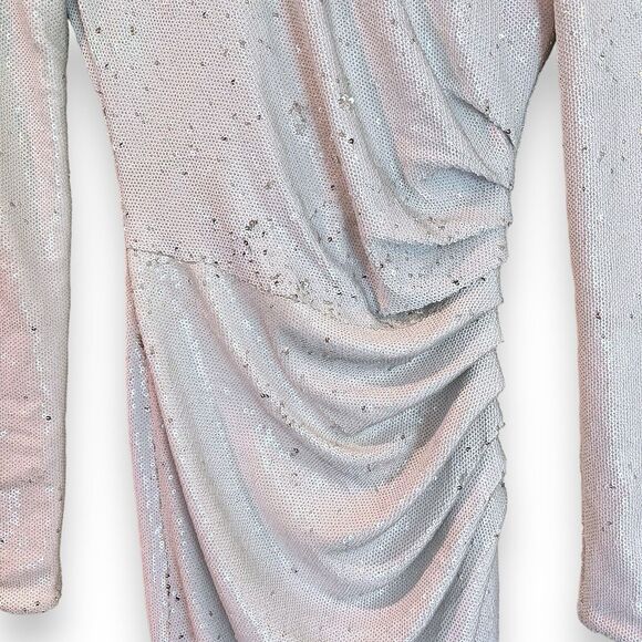 NWT Dress the Population White Emilia Sequin Long Sleeve Ruched Dress XXS $285 - Picture 5 of 10